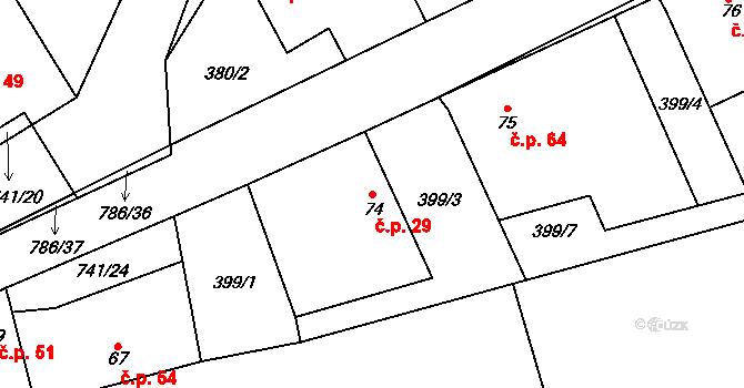 Hněvkovice 29, Humpolec na parcele st. 74/1 v KÚ Hněvkovice u Humpolce, Katastrální mapa
