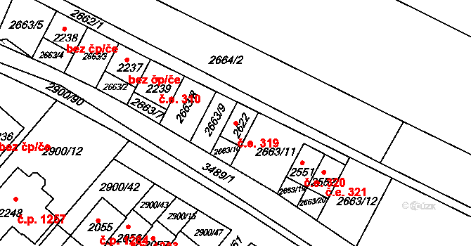 Rosice 319 na parcele st. 2622 v KÚ Rosice u Brna, Katastrální mapa