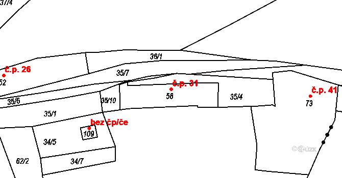 Kloušov 31, Merklín na parcele st. 58 v KÚ Kloušov, Katastrální mapa