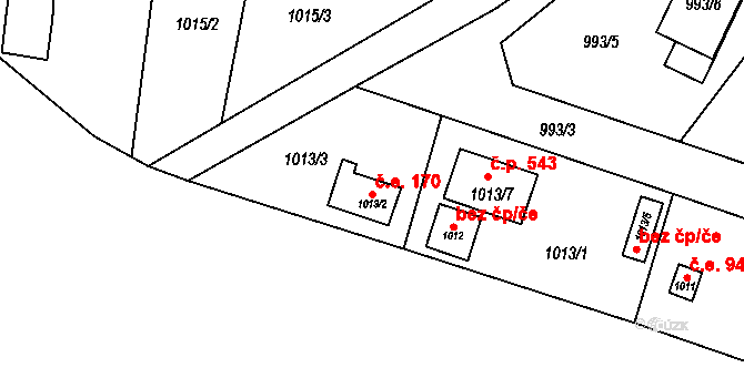 Senec 170, Zruč-Senec na parcele st. 1013/2 v KÚ Senec u Plzně, Katastrální mapa