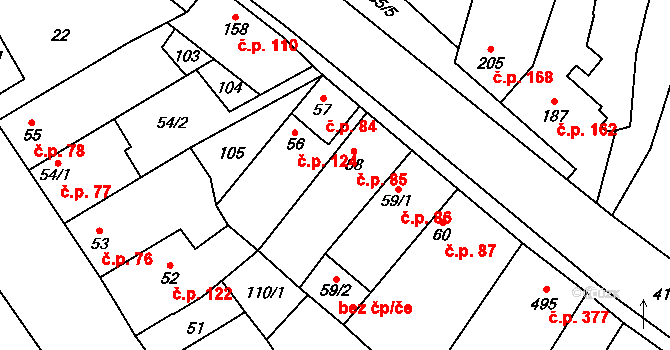 Lenešice 85 na parcele st. 58 v KÚ Lenešice, Katastrální mapa