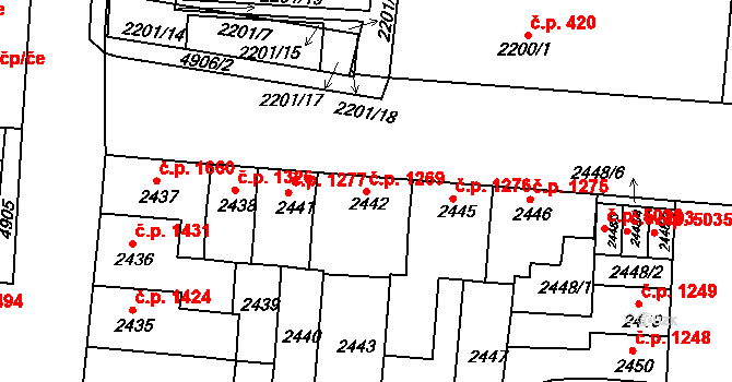 Louny 1269 na parcele st. 2442 v KÚ Louny, Katastrální mapa
