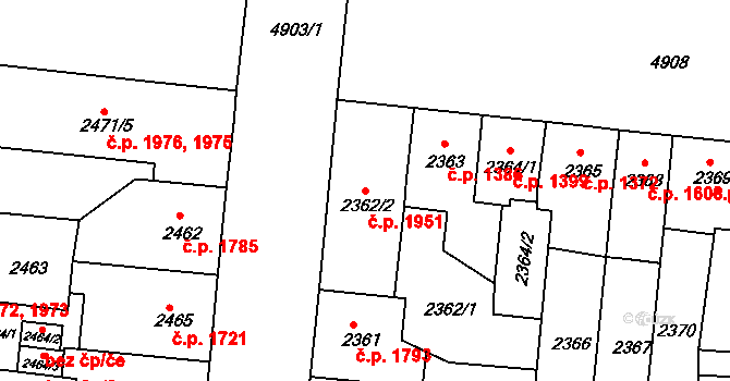 Louny 1951 na parcele st. 2362/2 v KÚ Louny, Katastrální mapa
