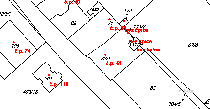 Dubice 51, Řehlovice na parcele st. 72/1 v KÚ Dubice nad Labem, Katastrální mapa