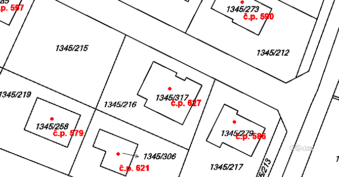Pokratice 627, Litoměřice na parcele st. 1345/317 v KÚ Pokratice, Katastrální mapa