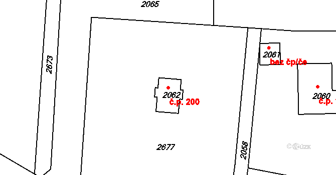 Šubířov 200 na parcele st. 2062 v KÚ Šubířov, Katastrální mapa