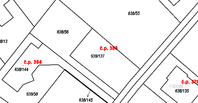 Rozdrojovice 353 na parcele st. 638/137 v KÚ Rozdrojovice, Katastrální mapa
