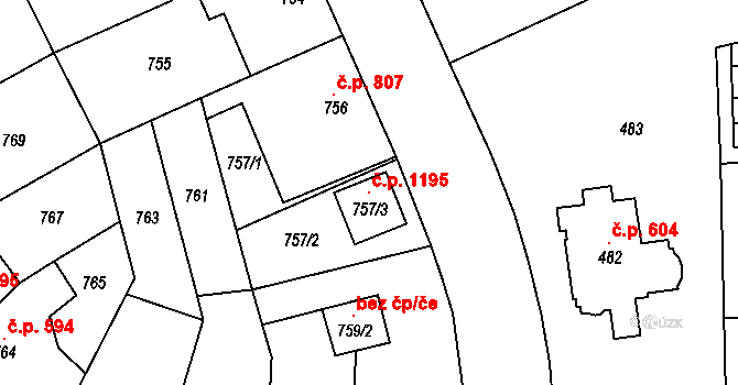 Oslavany 1195 na parcele st. 757/3 v KÚ Oslavany, Katastrální mapa