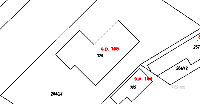 Rodvínov 155 na parcele st. 320 v KÚ Rodvínov, Katastrální mapa