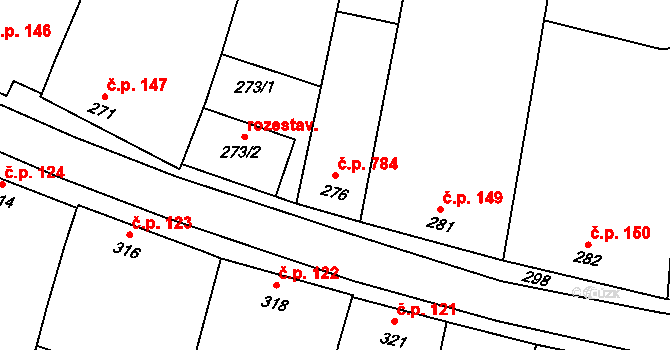 Klobouky u Brna 784 na parcele st. 276 v KÚ Klobouky u Brna, Katastrální mapa