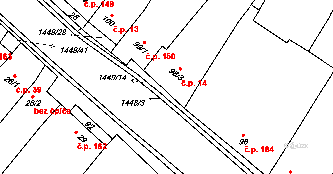 Krumvíř 14 na parcele st. 98/3 v KÚ Krumvíř, Katastrální mapa