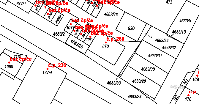 Novosedly 286 na parcele st. 676 v KÚ Novosedly na Moravě, Katastrální mapa