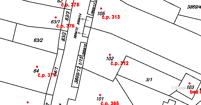 Míšovice 312, Hostěradice na parcele st. 102 v KÚ Míšovice, Katastrální mapa
