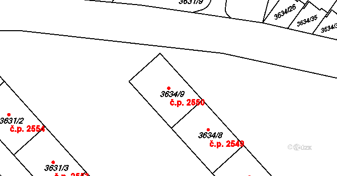 Znojmo 2550 na parcele st. 3634/9 v KÚ Znojmo-město, Katastrální mapa
