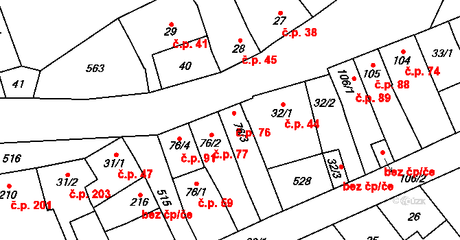 Přerov III-Lověšice 76, Přerov na parcele st. 76/3 v KÚ Lověšice u Přerova, Katastrální mapa