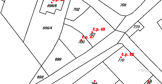 Bylany 47, Miskovice na parcele st. 700 v KÚ Bylany u Kutné Hory, Katastrální mapa