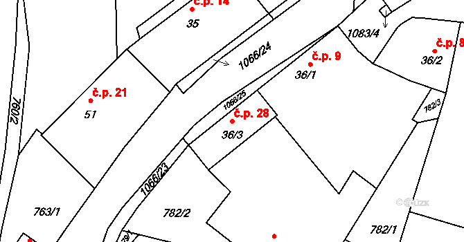 Jelmo 28, Libníč na parcele st. 36/3 v KÚ Jelmo, Katastrální mapa