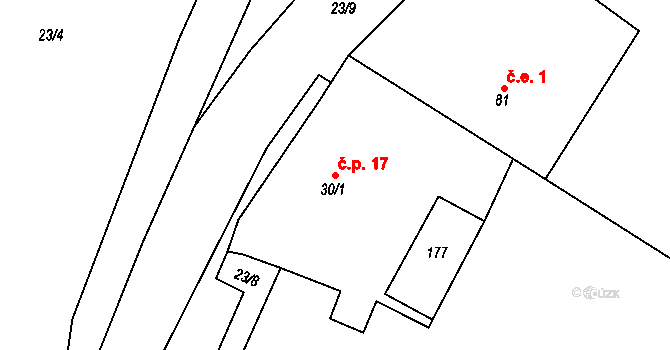 Alžbětín 17, Železná Ruda na parcele st. 30/1 v KÚ Alžbětín, Katastrální mapa