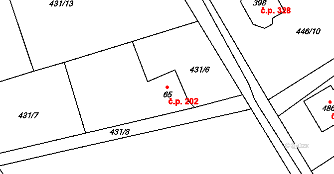 Dobratice 202 na parcele st. 65 v KÚ Bukovice u Dobratic, Katastrální mapa
