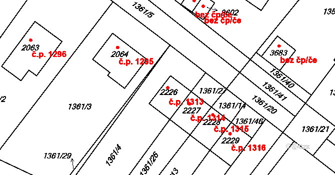 Dobříš 1313 na parcele st. 2226 v KÚ Dobříš, Katastrální mapa