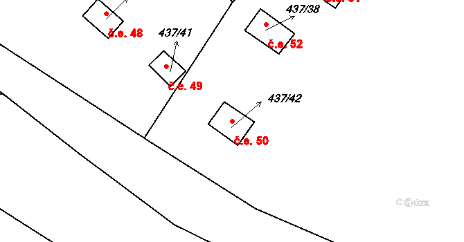 Hamr na Jezeře 50 na parcele st. 437/42 v KÚ Hamr na Jezeře, Katastrální mapa