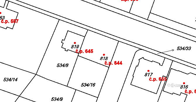 Polná 644 na parcele st. 818 v KÚ Polná, Katastrální mapa