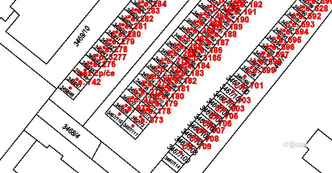 Vyškov-Předměstí 182, Vyškov na parcele st. 3467/69 v KÚ Vyškov, Katastrální mapa