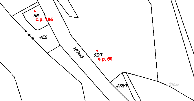 Chotyně 60 na parcele st. 55/1 v KÚ Chotyně, Katastrální mapa