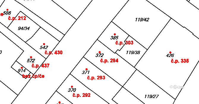 Košťany 294 na parcele st. 372 v KÚ Košťany, Katastrální mapa