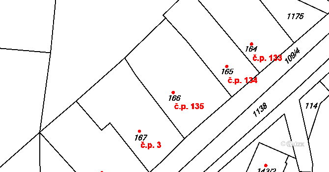 Nepolisy 135 na parcele st. 166 v KÚ Nepolisy, Katastrální mapa