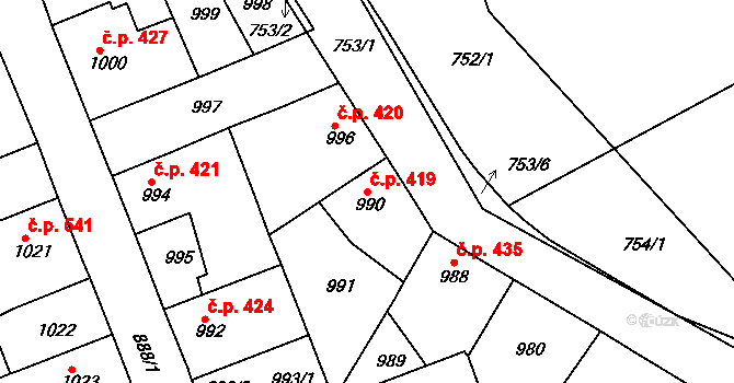 Hořovice 419 na parcele st. 990 v KÚ Hořovice, Katastrální mapa