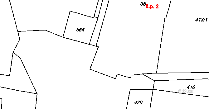 Mýšlovice 2, Vrančice na parcele st. 35 v KÚ Mýšlovice, Katastrální mapa