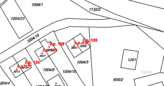 Rožmberk nad Vltavou 126 na parcele st. 303/2 v KÚ Rožmberk nad Vltavou, Katastrální mapa