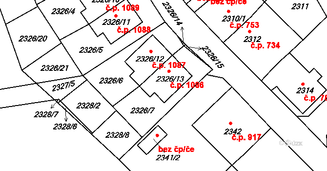 Lovosice 1086 na parcele st. 2326/13 v KÚ Lovosice, Katastrální mapa