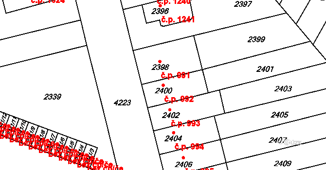 Roudnice nad Labem 992 na parcele st. 2400 v KÚ Roudnice nad Labem, Katastrální mapa