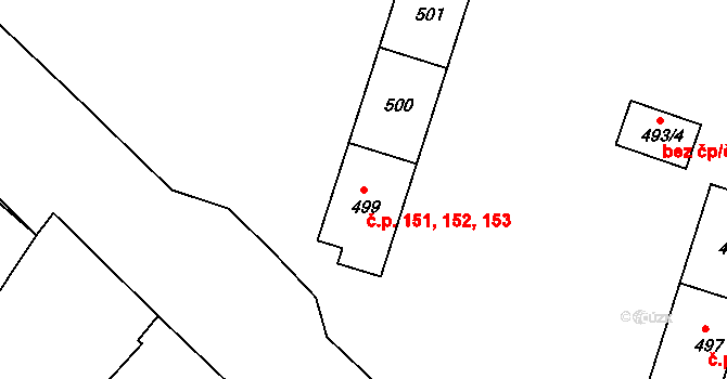 Všebořice 151,152,153, Ústí nad Labem na parcele st. 499 v KÚ Všebořice, Katastrální mapa
