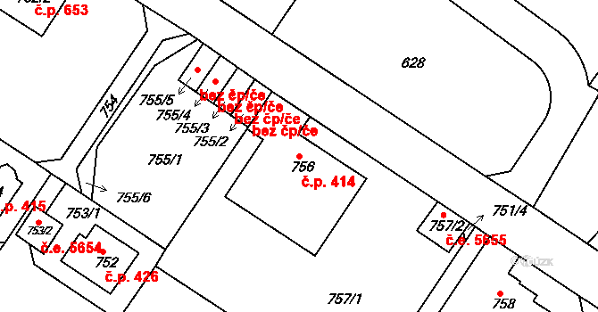 Bukov 414, Ústí nad Labem na parcele st. 756 v KÚ Bukov, Katastrální mapa