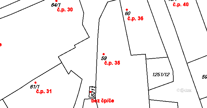 Benátecká Vrutice 35, Milovice na parcele st. 59 v KÚ Benátecká Vrutice, Katastrální mapa