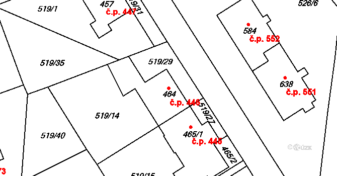 Jevíčko 446 na parcele st. 464 v KÚ Jevíčko-předměstí, Katastrální mapa