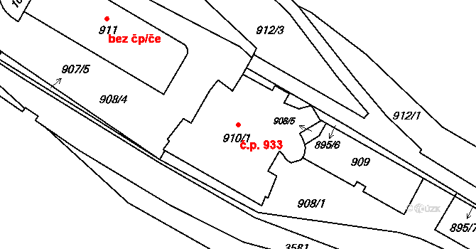 Kadaň 933 na parcele st. 910/1 v KÚ Kadaň, Katastrální mapa