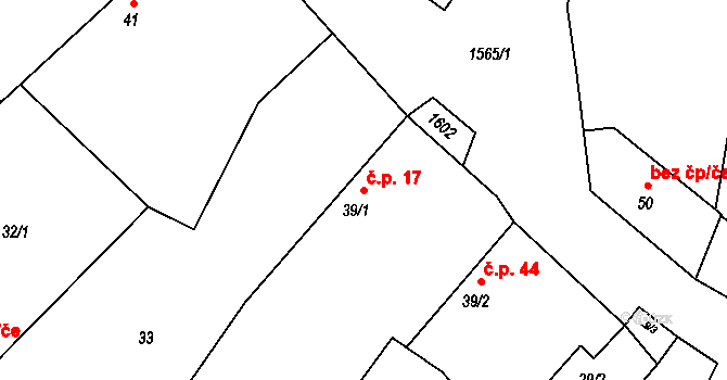 Horní Heřmanice 17 na parcele st. 39/1 v KÚ Horní Heřmanice, Katastrální mapa