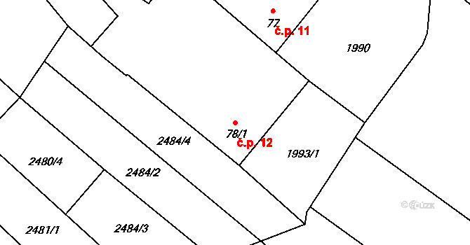 Zvěrkovice 12, Temelín na parcele st. 78/1 v KÚ Zvěrkovice u Týna nad Vltavou, Katastrální mapa
