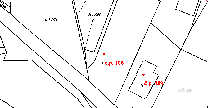Šebrov 105, Šebrov-Kateřina na parcele st. 1 v KÚ Šebrov, Katastrální mapa