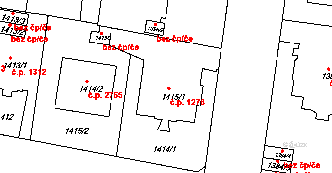 Teplice 1276 na parcele st. 1415/1 v KÚ Teplice, Katastrální mapa