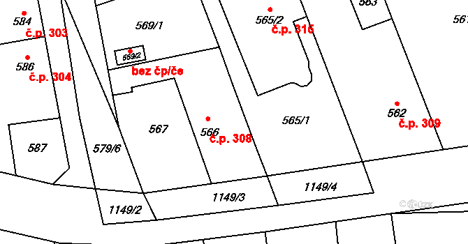 Libuš 308, Praha na parcele st. 566 v KÚ Libuš, Katastrální mapa