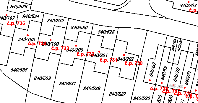 Bohnice 731, Praha na parcele st. 840/201 v KÚ Bohnice, Katastrální mapa