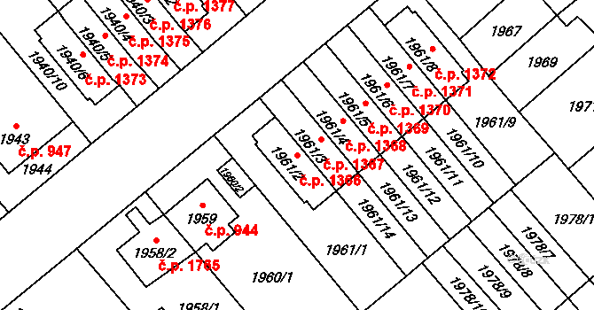 Kobylisy 1366, Praha na parcele st. 1961/2 v KÚ Kobylisy, Katastrální mapa