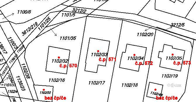 Příbram II 571, Příbram na parcele st. 1102/33 v KÚ Příbram, Katastrální mapa