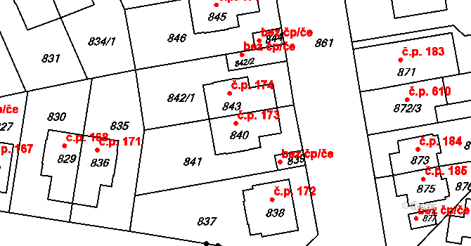 České Budějovice 4 173, České Budějovice na parcele st. 840 v KÚ České Budějovice 4, Katastrální mapa