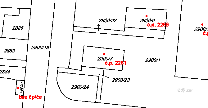Česká Lípa 2251 na parcele st. 2900/7 v KÚ Česká Lípa, Katastrální mapa